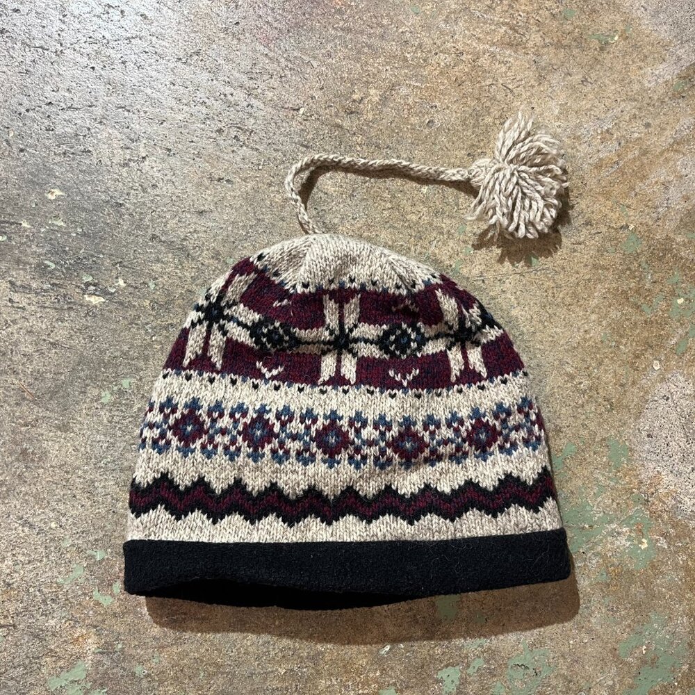 Vintage 1990-era Fair-Isle Lined Knit Cap Beanie Snow Hat Wool